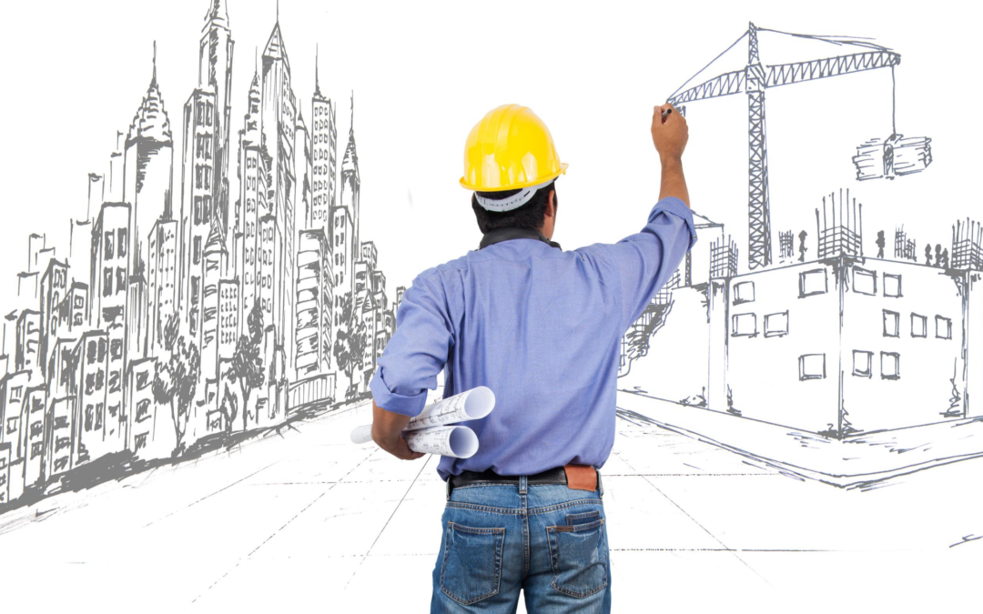 construction project manager drawing new skyline