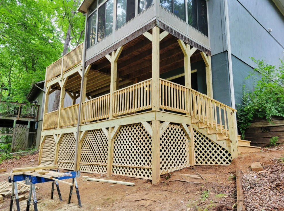 Deck remodel finished with new safety rails