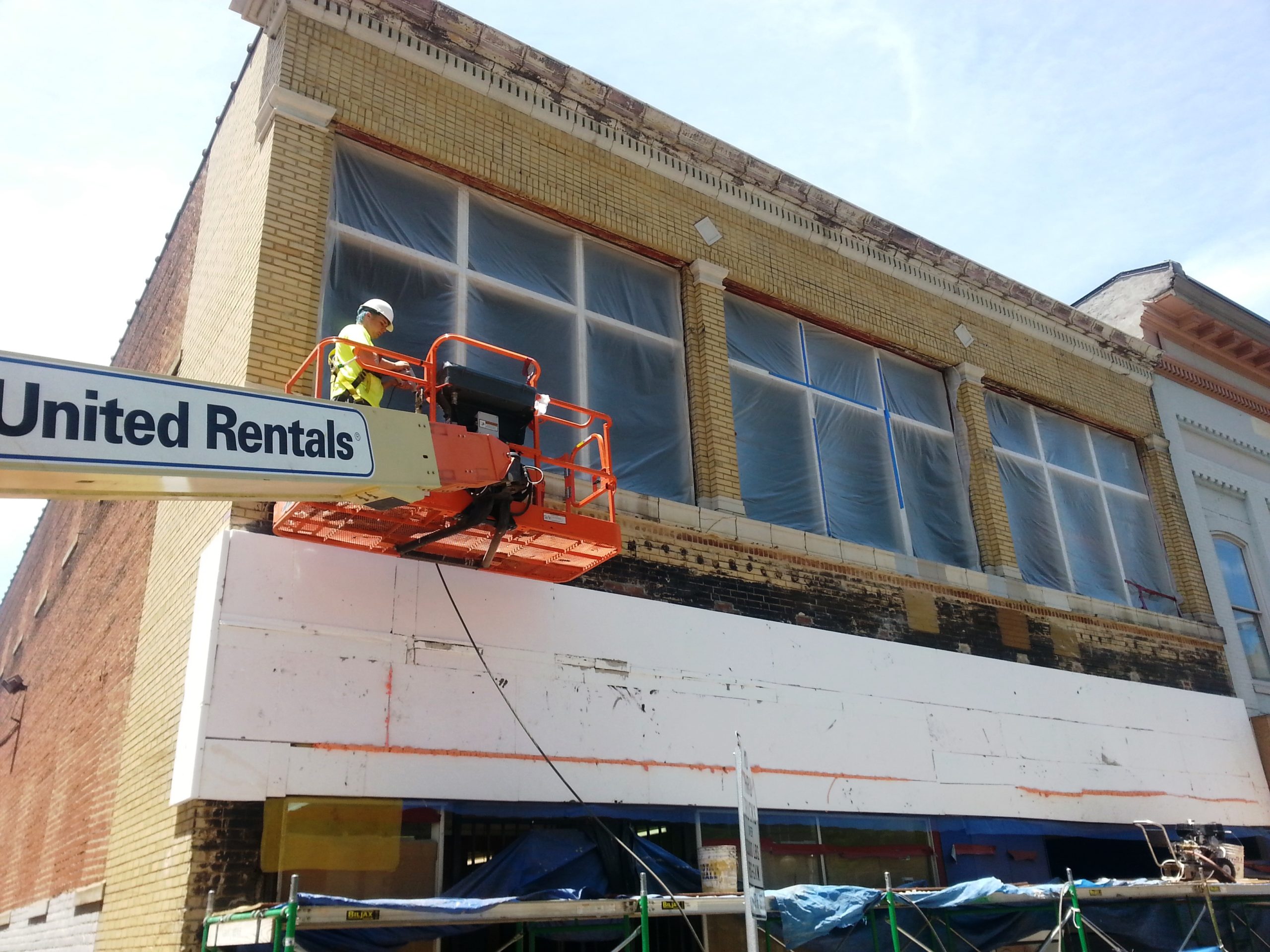 Commercial building remodel after window repair and exterior restoration