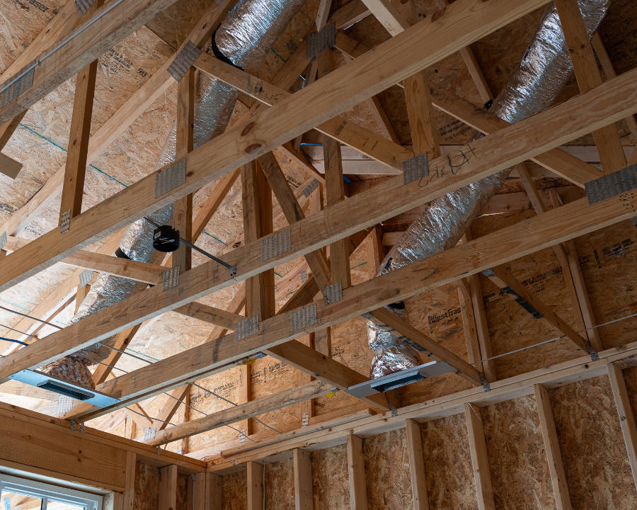 Ceiling framing and HVAC runs in place