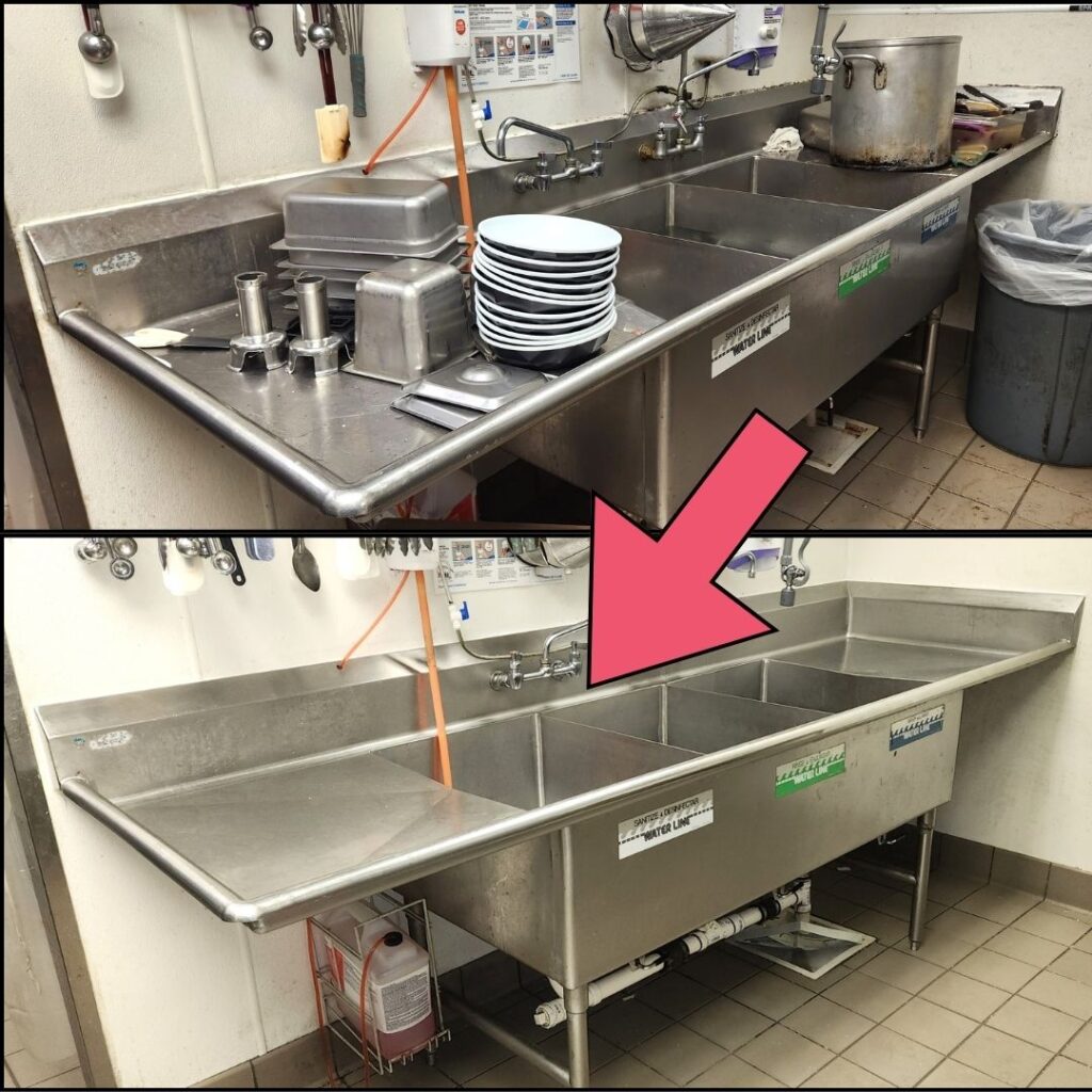 Frontal comparison of mold around a commercial sink