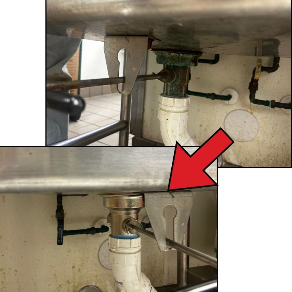 Close up comparison of a rusty drain pipe, and how nice it looks once replaced