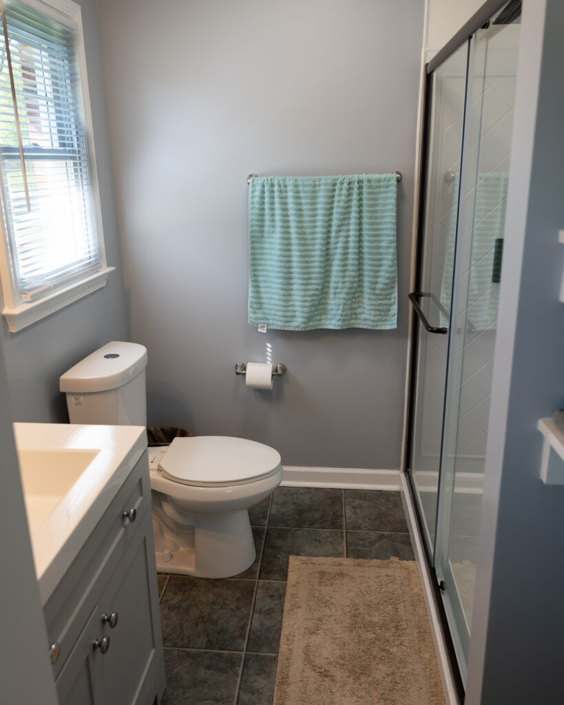 New bathroom remodel with sliding shower door