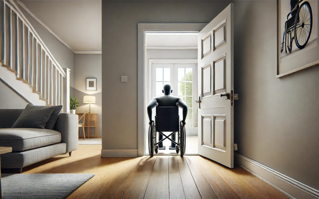 Wheelchair navigating through a widened doorway